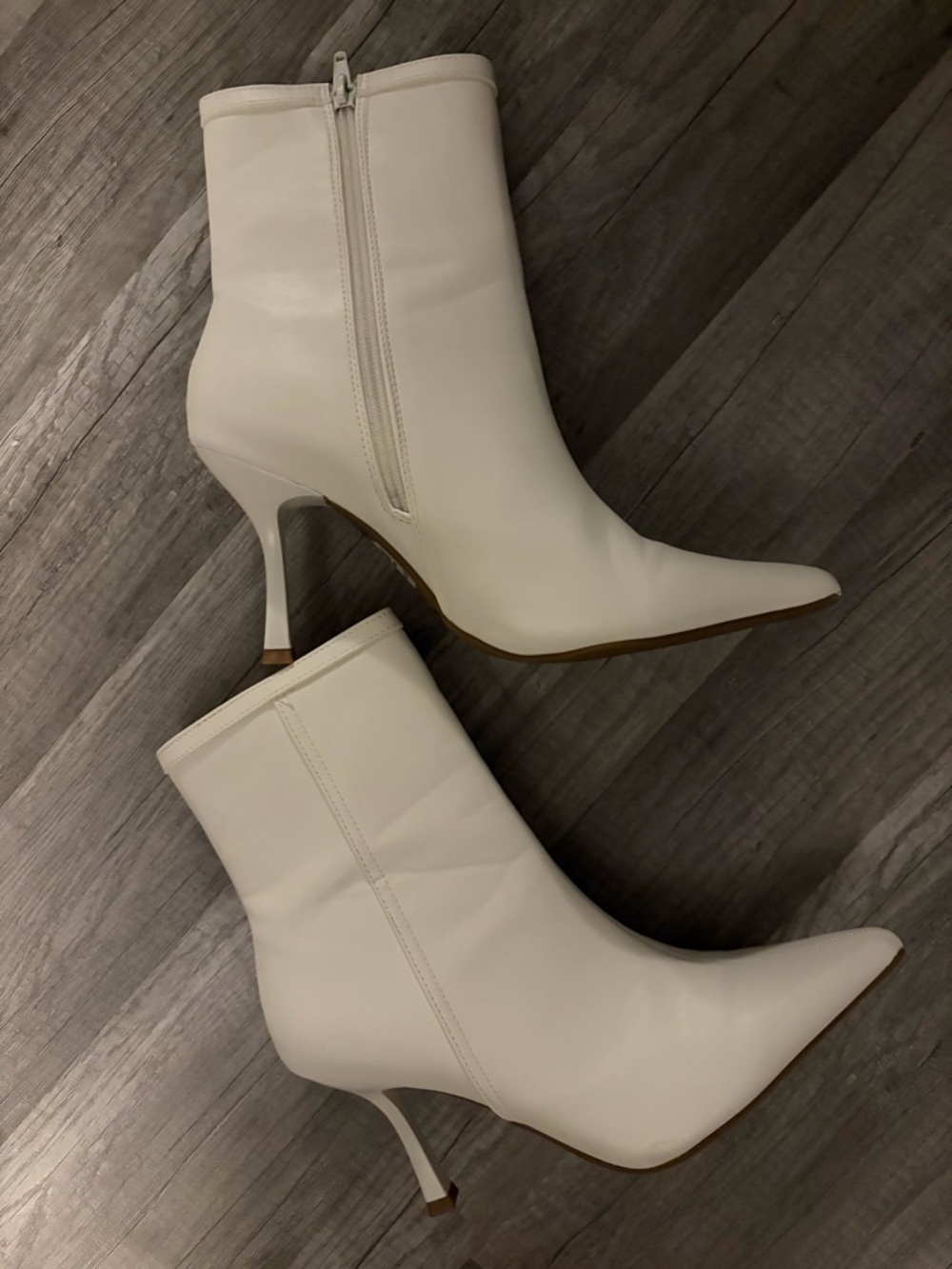 White Pointed-Toe Stiletto Ankle Boots